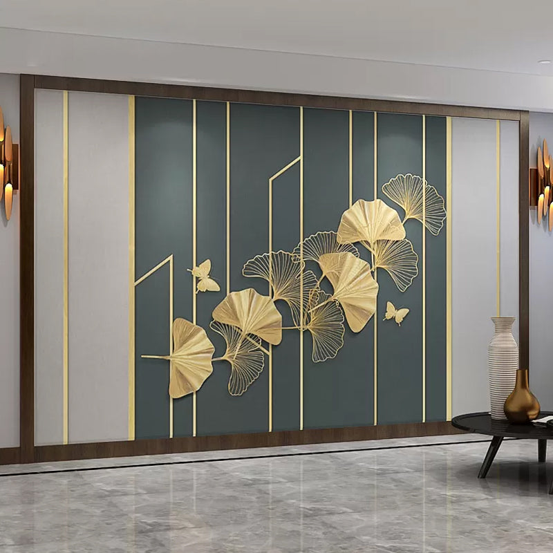Whole Ginkgo and Butterfly Mural Blackish Green Non-Woven Material Wall Covering for Coffee Shop, Made to Measure