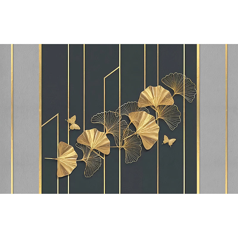 Whole Ginkgo and Butterfly Mural Blackish Green Non-Woven Material Wall Covering for Coffee Shop, Made to Measure