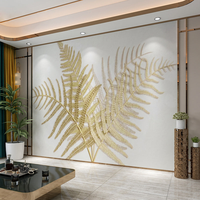 Fern Wall Decor in Yellow and Green, Minimalist Wall Mural for Living Room