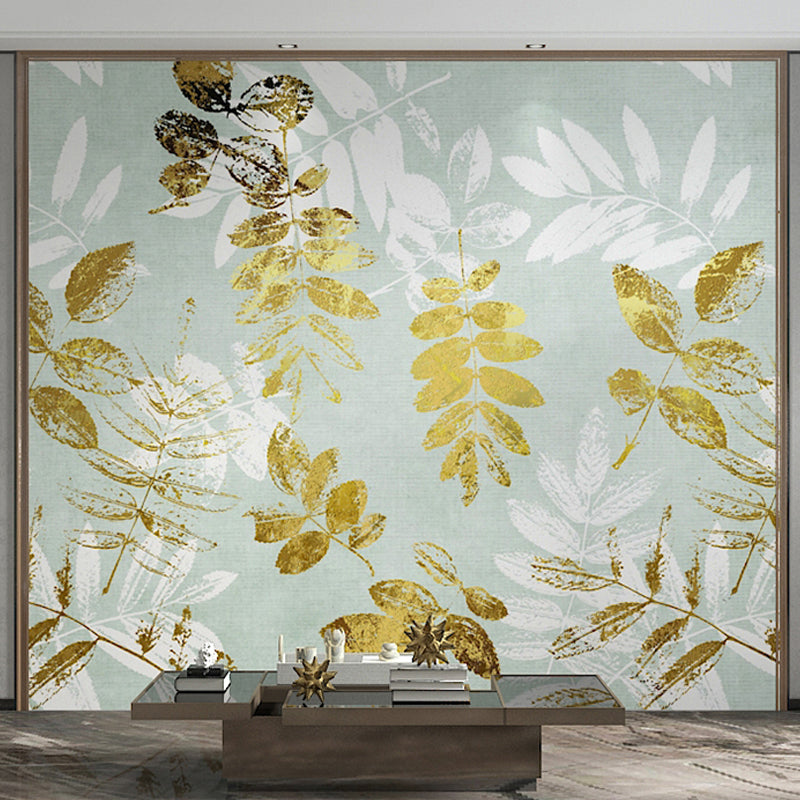 Big Nordic Plant Mural Wallpaper for Accent Wall Fantasy Branch in Yellow and Green, Moisture Resistant