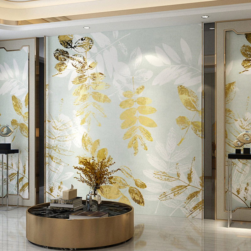 Big Nordic Plant Mural Wallpaper for Accent Wall Fantasy Branch in Yellow and Green, Moisture Resistant