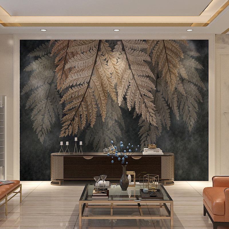 Tropical Fern Mural Wallpaper for Coffee Shop, Coffee and Brown, Made to Measure