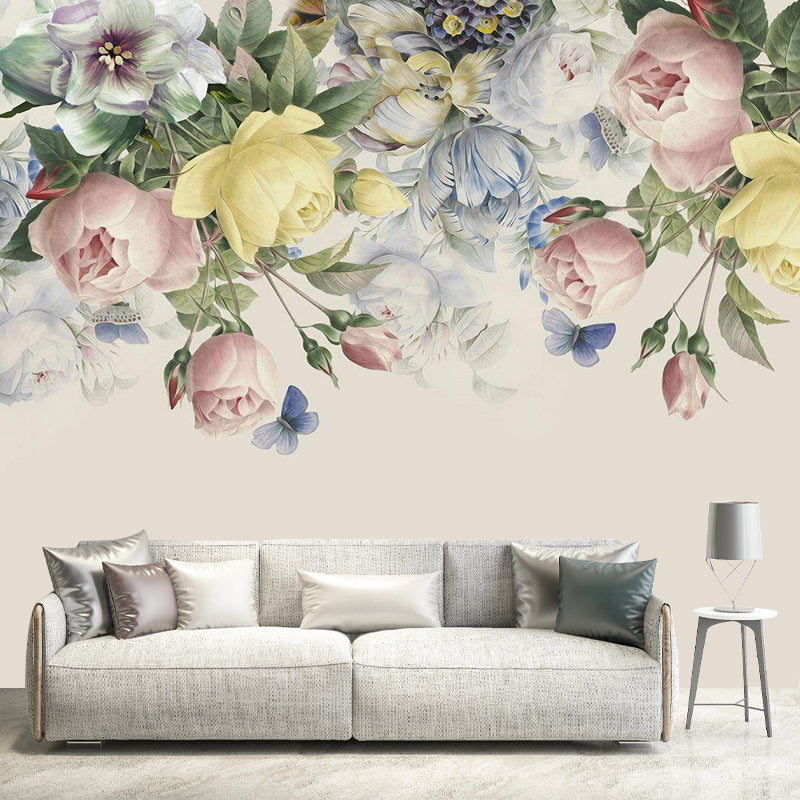 Romantic Blossoming Rose Wall Decor for Commercial Use, Non-Woven Fabric