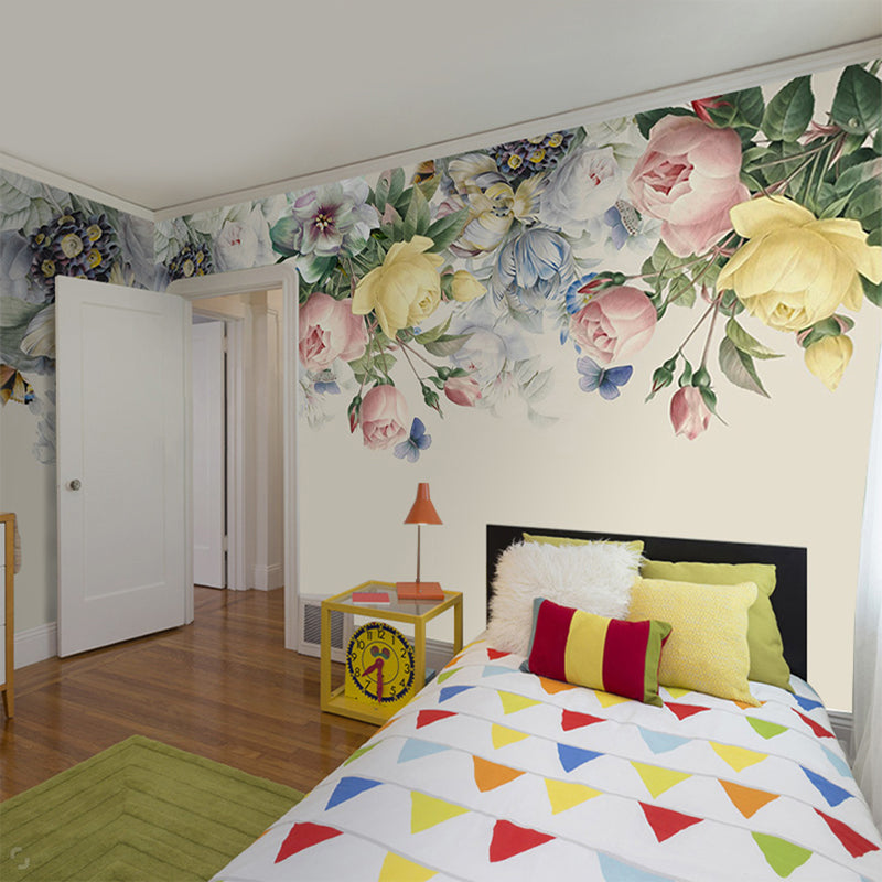 Romantic Blossoming Rose Wall Decor for Commercial Use, Non-Woven Fabric