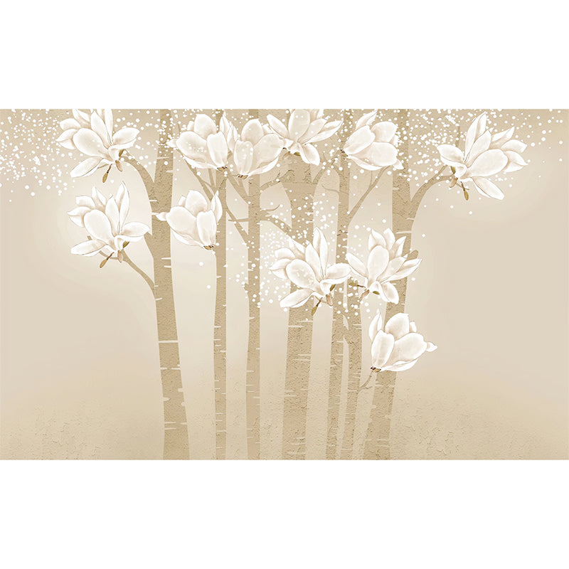 Customized Illustration Minimalist Mural Wallpaper for Living Room with Elegant Magnolia in Beige and Yellow