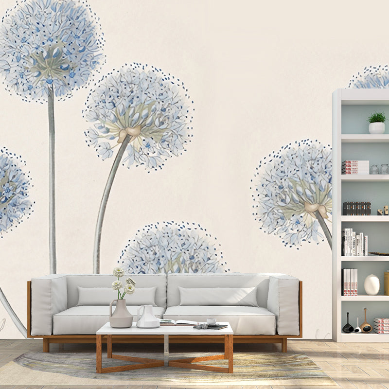 Big Illustration Style Dandelion Mural for Living Room in Grey and Orange, Personalized Size Available