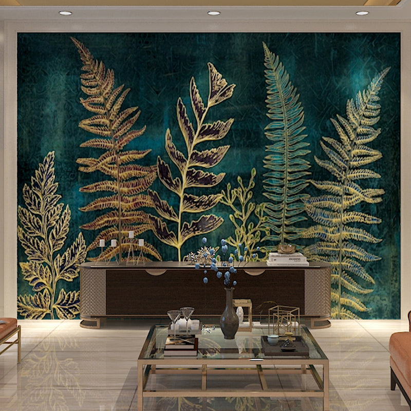 Minimalist Fern Mural Wallpaper in Dark Green Home Decor Wall Art, Personalized Size Available