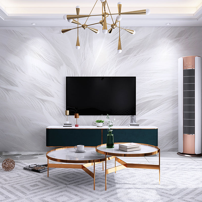 Plain White Minimalist Wall Covering Large Feather Wall Mural for Living Room