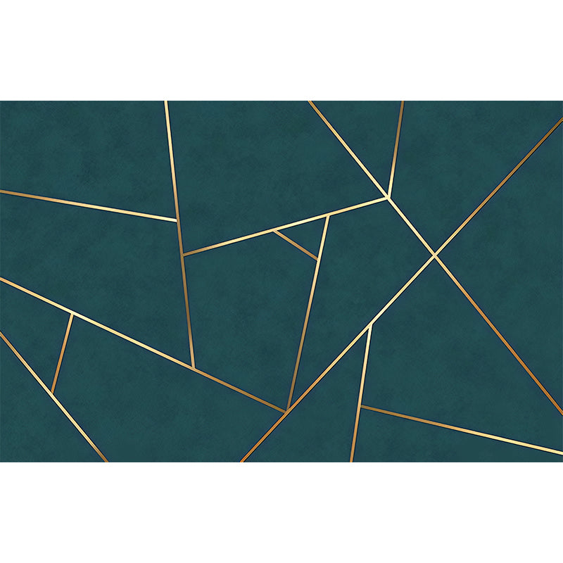Simple Line and Geometries Mural Wallpaper for Home Decoration, Extra Large Wall Art in Dark Green and Gold