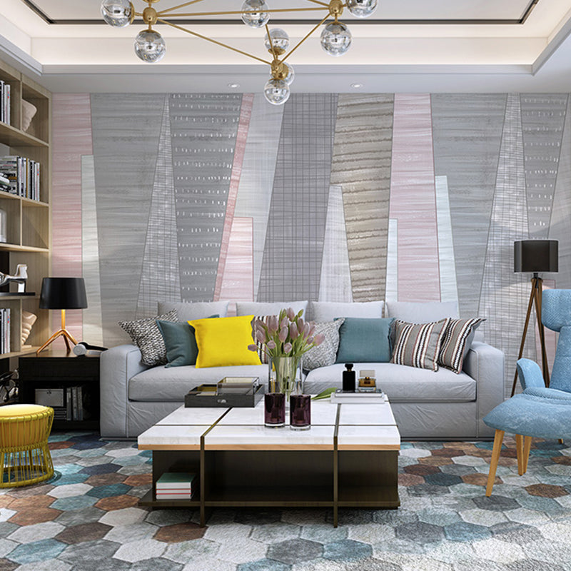 Scandinavian Wall Art with Pink Aesthetic Geometries for Commercial Use, Non-Woven Fabric