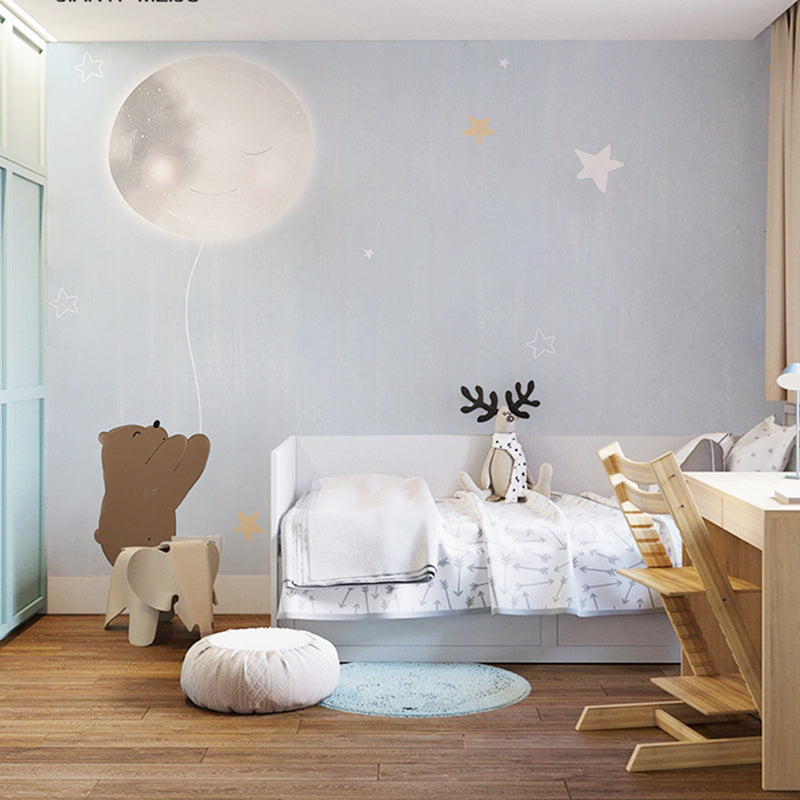 Cute Bear Wall Covering for Boy's Bedroom Cartoon Star Mural Wallpaper, Personalized Size Available
