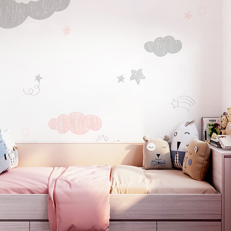 Cute Cloud Wall Decor for Children Fresh Wall Mural in Grey and Pink, Made to Measure
