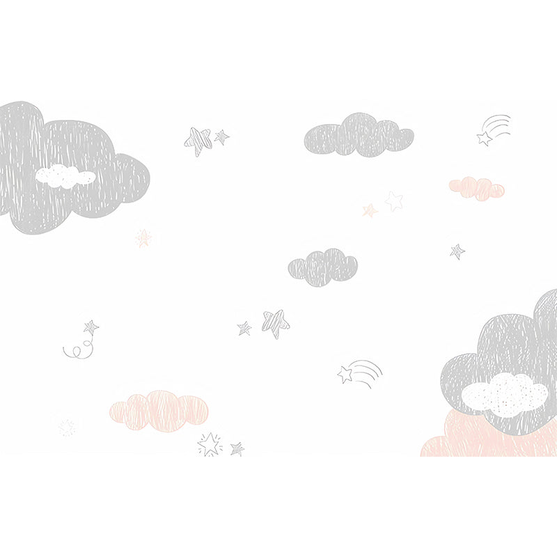 Cute Cloud Wall Decor for Children Fresh Wall Mural in Grey and Pink, Made to Measure