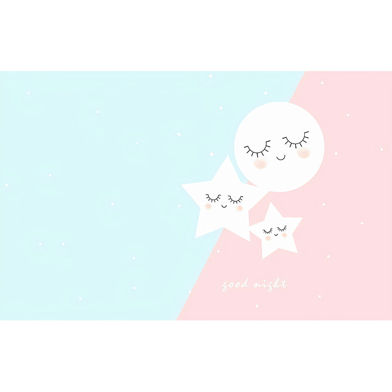 Cartoon Star and Moon Mural for Kids, Pink and Blue, Personalized Size Available