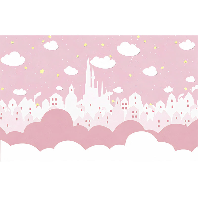 Extra Large Castle Wall Decor in Pink Non-Woven Fabric Wall Mural for Girl, Custom-Printed