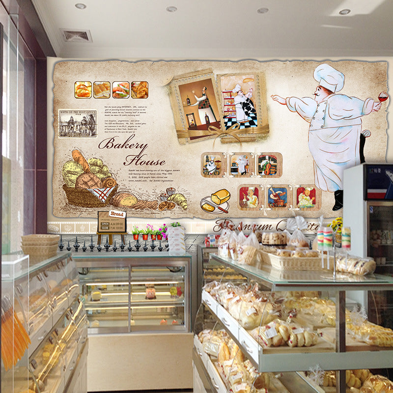 Simple Drinks and Food Mural Wallpaper for Restaurant, Personalized Size Available