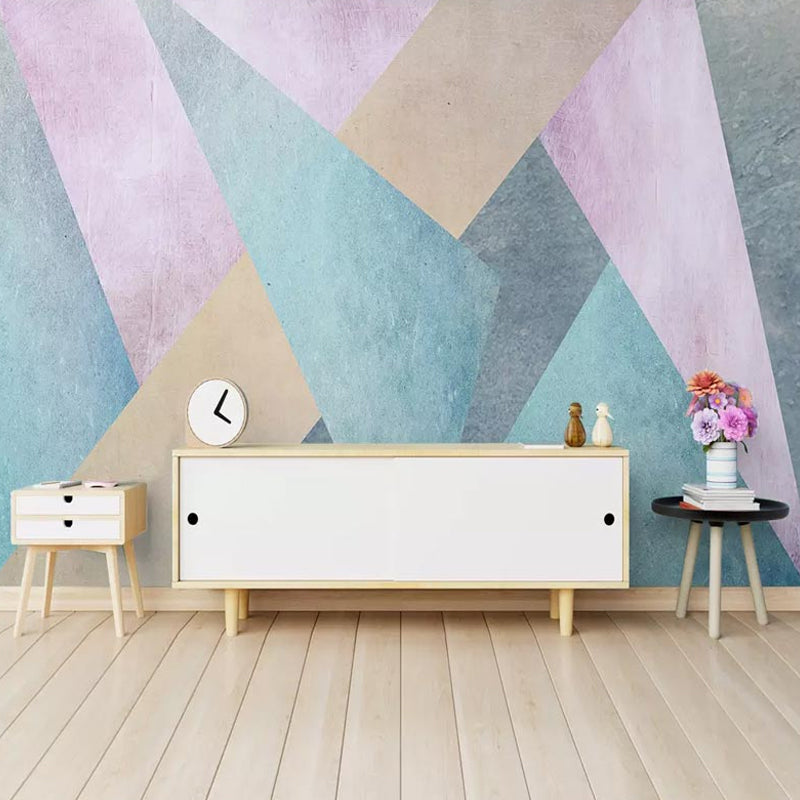 Extra Large Illustration Modern Mural for Accent Wall with Pastel Color Geometries