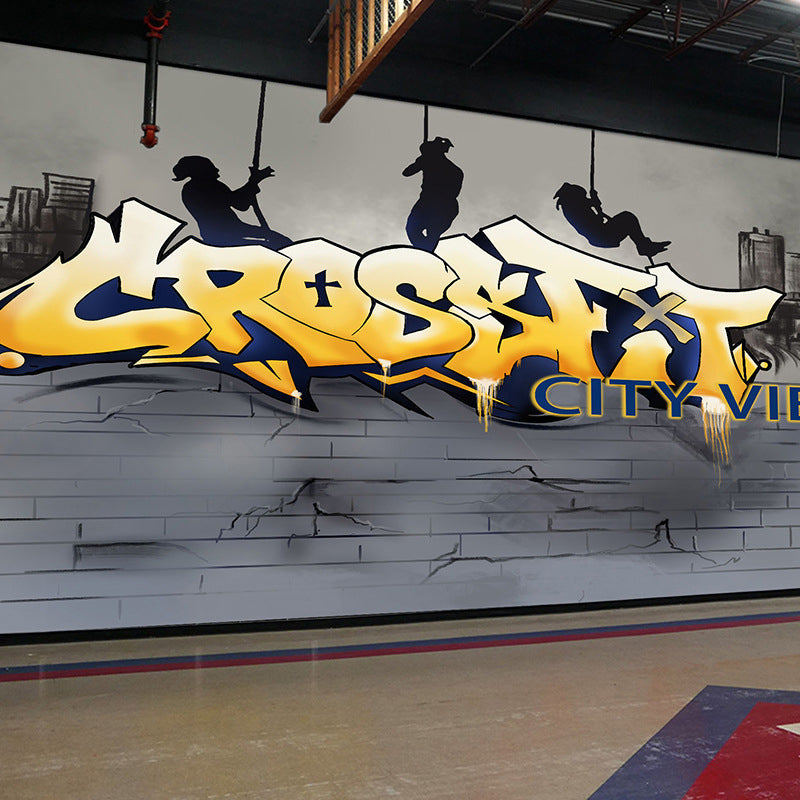 Whole Illustration Fashion Wall Decor for Gym and Dress Room with Graffiti in Yellow and Grey