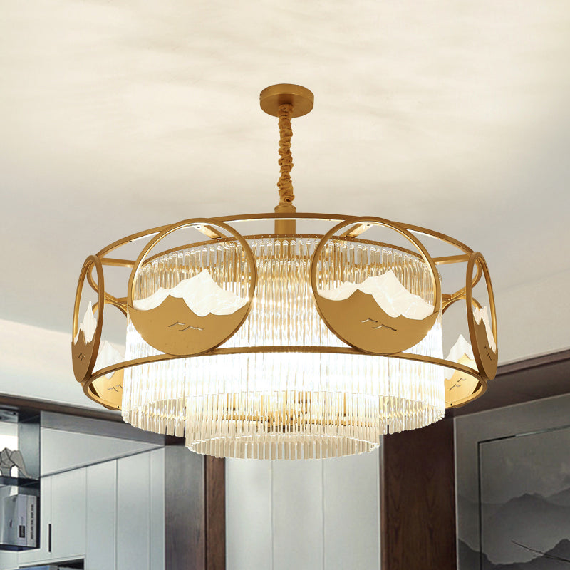 Vierkante/ronde kristallen staven Drop Lamp traditionele 8 lichten zitkamer kroonluchter met goud frame