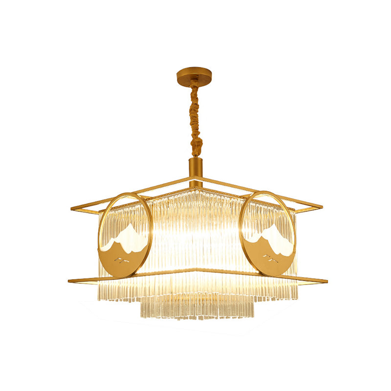 Vierkante/ronde kristallen staven Drop Lamp traditionele 8 lichten zitkamer kroonluchter met goud frame