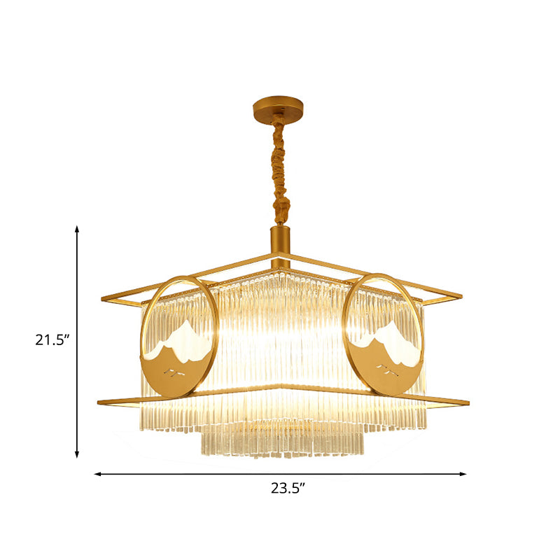 Vierkante/ronde kristallen staven Drop Lamp traditionele 8 lichten zitkamer kroonluchter met goud frame