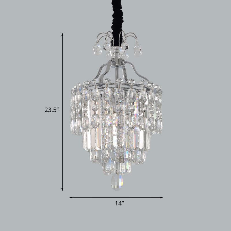 Faceted Cut Crystal Chrome Hanging Lamp Layered 3 Bulbs Modern Chandelier Pendant Light