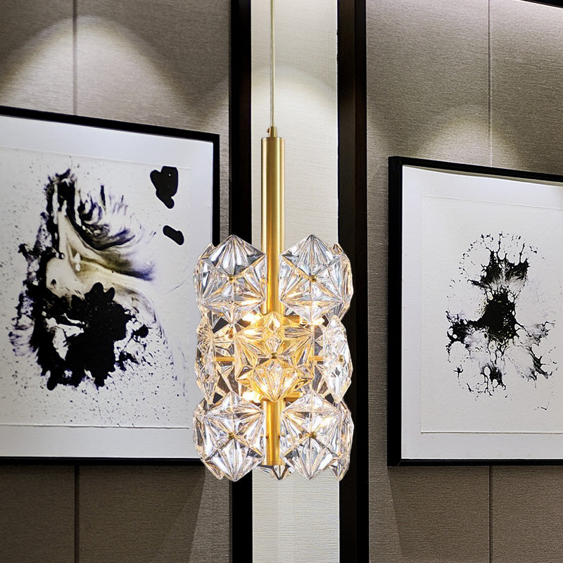 Lampada a goccia di cristallo esagonale K9 Simplicità a 6-bulbina a sospensione in pendenza in oro