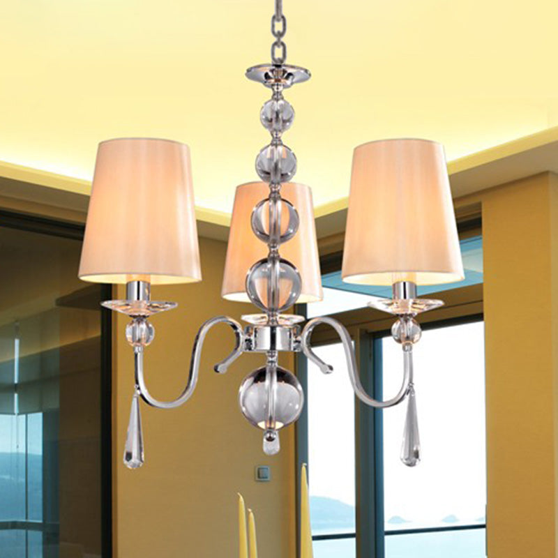 Labánica de tela cónica Modernista Modernista 3 cabezas Restaurante iluminación con decoración de cristal de calabaza en Chrome