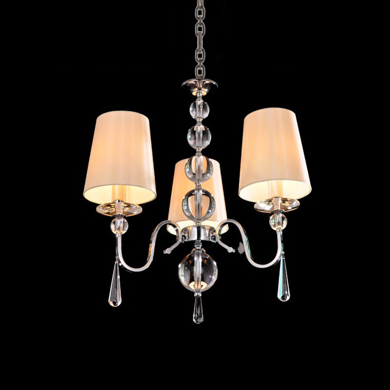 Labánica de tela cónica Modernista Modernista 3 cabezas Restaurante iluminación con decoración de cristal de calabaza en Chrome
