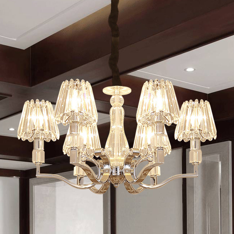 Chrome 6-Light Down Lighting Pendant Modern Crystal Tapered Shade Chandelier for Living Room