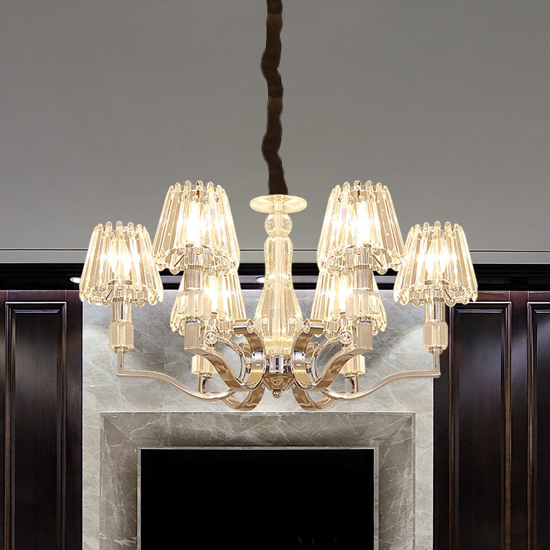 Chrome 6-Light Down Lighting Pendant Modern Crystal Tapered Shade Chandelier for Living Room