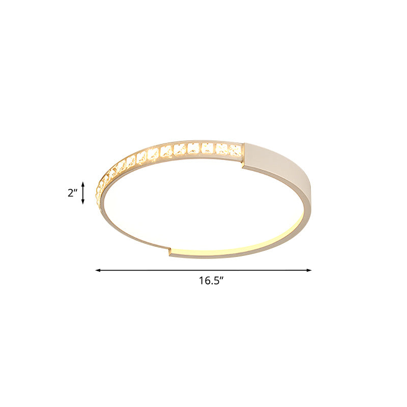 Inlaid Crystal Round Thin Flush Light Minimalism Bedroom LED Flush Mount Ceiling Light Fixture in White