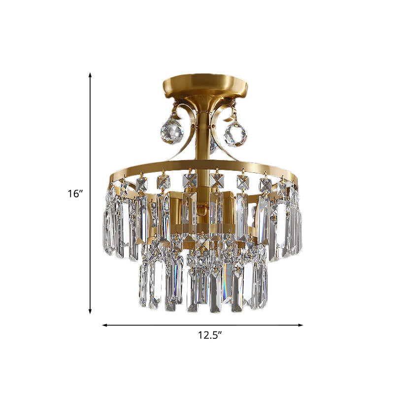 Postmodern a 2 strati tamburi a filo 3 luci prisma cristallino vicino all'illuminazione del soffitto in ottone