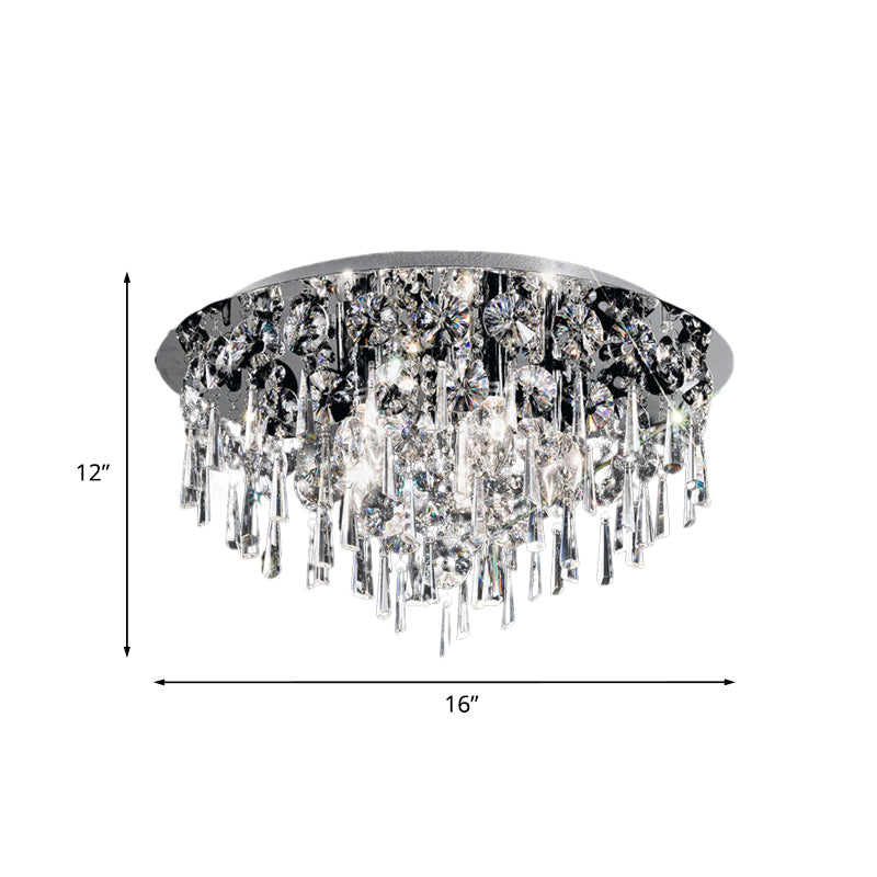 4 Heads Flush Ceiling Light Contemporary Round Crystal Fringe Flush Mount Lighting in Chrome