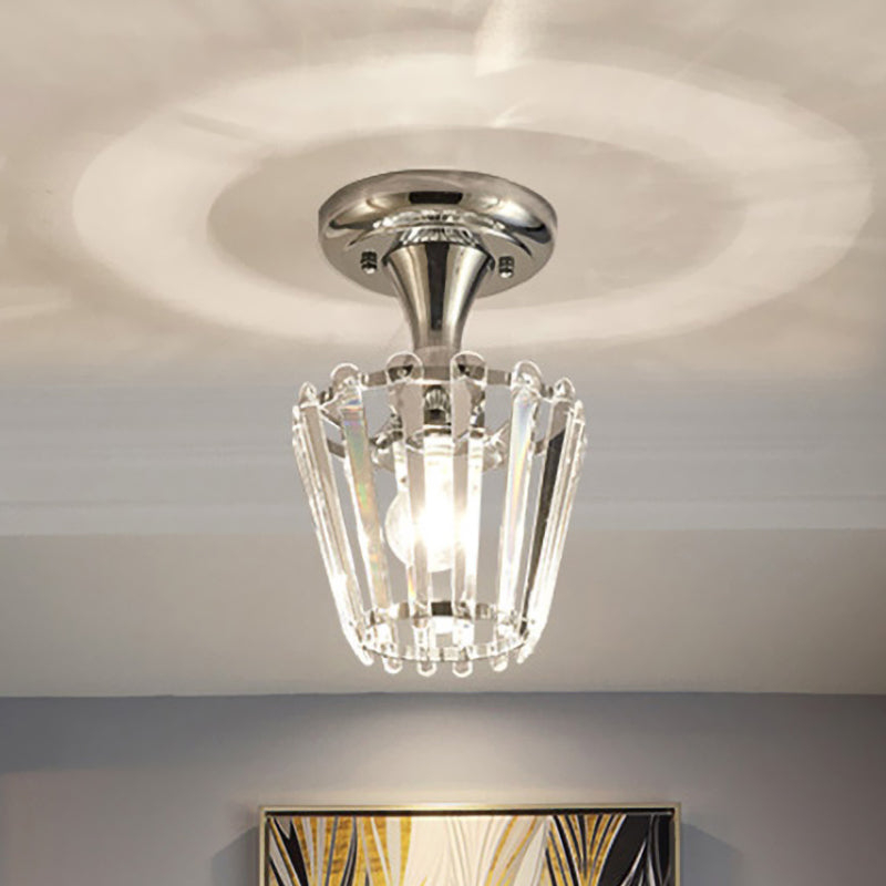 Minimalism Tapered Mini Ceiling Fixture 1-Light Crystal Semi Flush Mount Lighting Fixture in Chrome