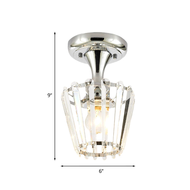 Minimalism Tapered Mini Ceiling Fixture 1-Light Crystal Semi Flush Mount Lighting Fixture in Chrome