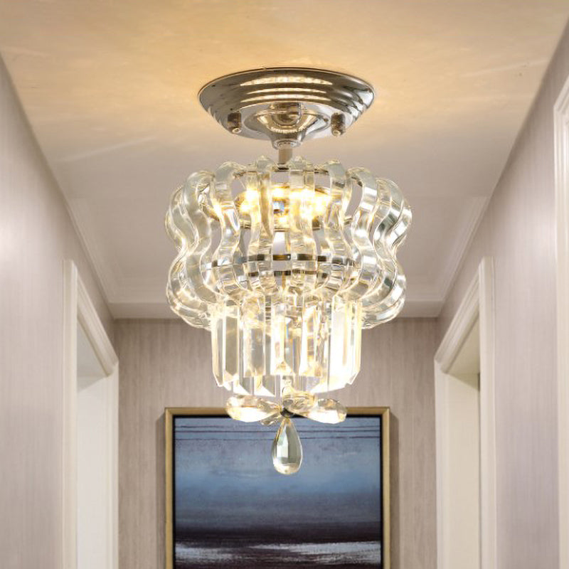 Luminaire semi-luminaire à LED d'argent simple Crystal à 2 niveaux Small près du plafond pour couloir pour le couloir