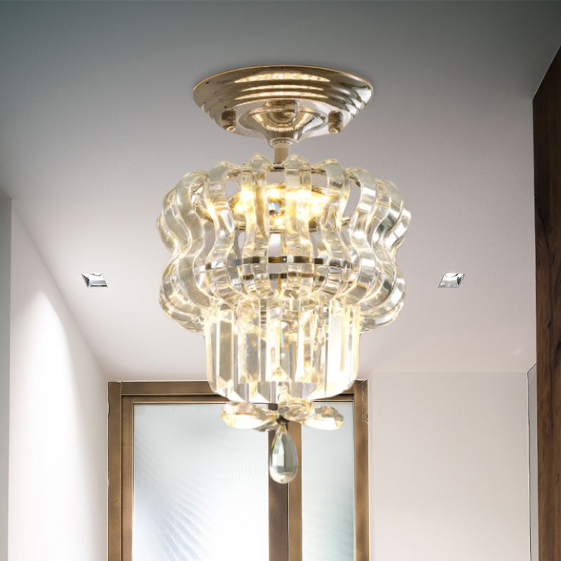 Luminaire semi-luminaire à LED d'argent simple Crystal à 2 niveaux Small près du plafond pour couloir pour le couloir