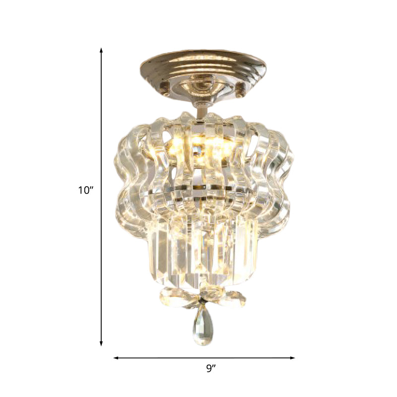 Luminaire semi-luminaire à LED d'argent simple Crystal à 2 niveaux Small près du plafond pour couloir pour le couloir