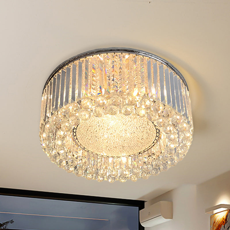 Minimalist Drum Ceiling Flush Mount 5-Bulb Crystal Rods Flush Mounted Light in Silver