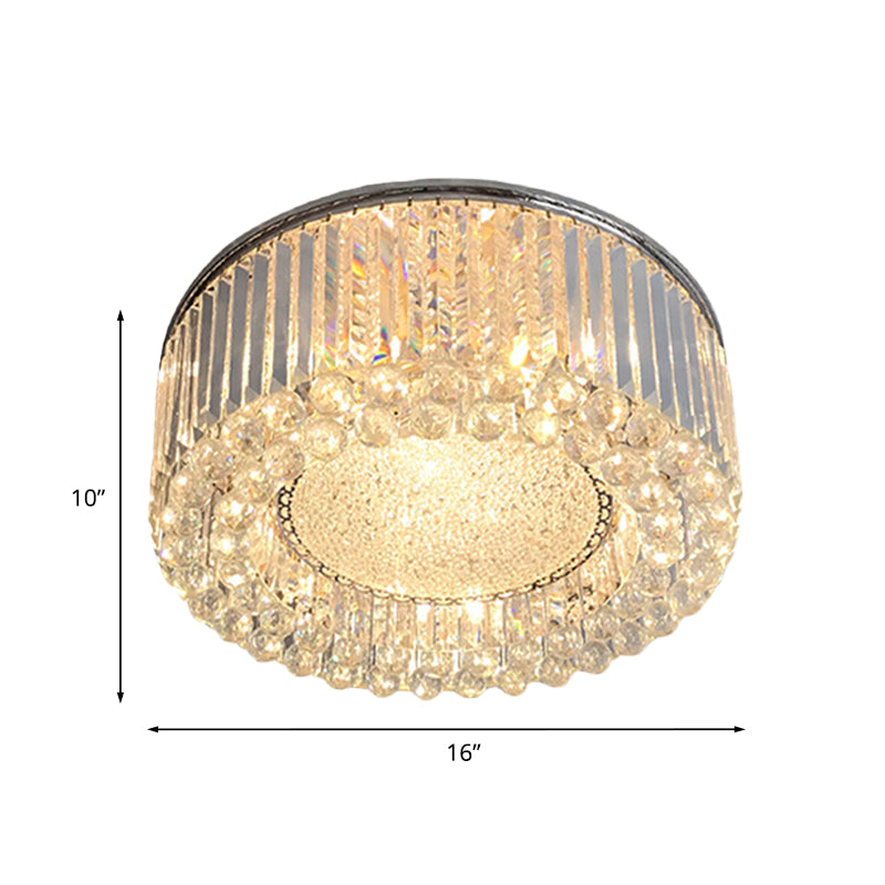 Minimalist Drum Ceiling Flush Mount 5-Bulb Crystal Rods Flush Mounted Light in Silver