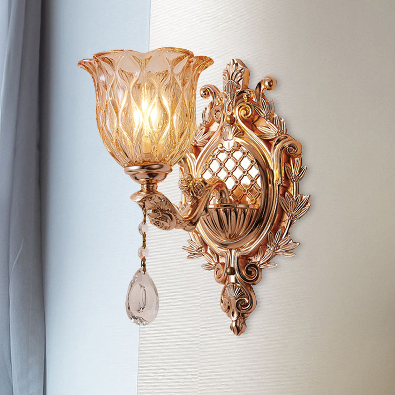 Amber Rooster Glass Bloemwandlicht Traditionele een enkele lamp Woonkamer SCONCE LICHTING IN GOUD