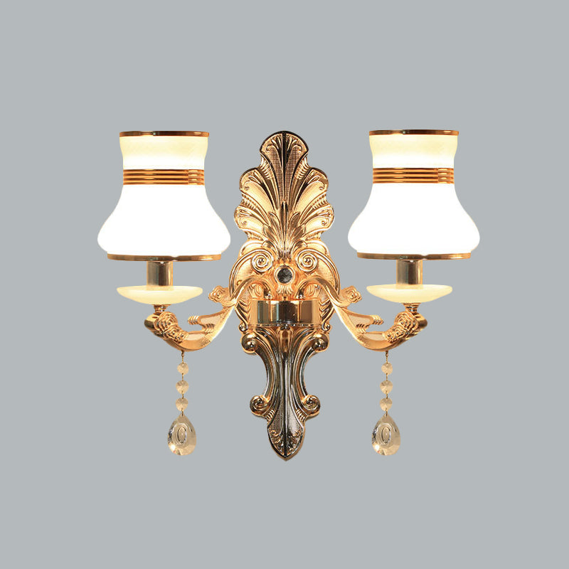Gold 2 Lights Sconce Lamp Traditional Frosted Glass Beaker Shaped Wall Mounted Lighting Fixture
