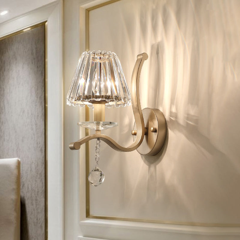 Crystal Prism Antiqued Gold Sconce Conical 1 Head Minimalist Wall Mount Light Fixture