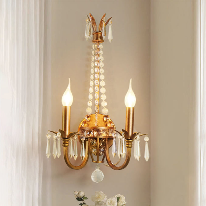 Lampada a parete a candelaio a 2 code Rustico Antilumi di montaggio a parete di ferro anticato con accento di cristallo