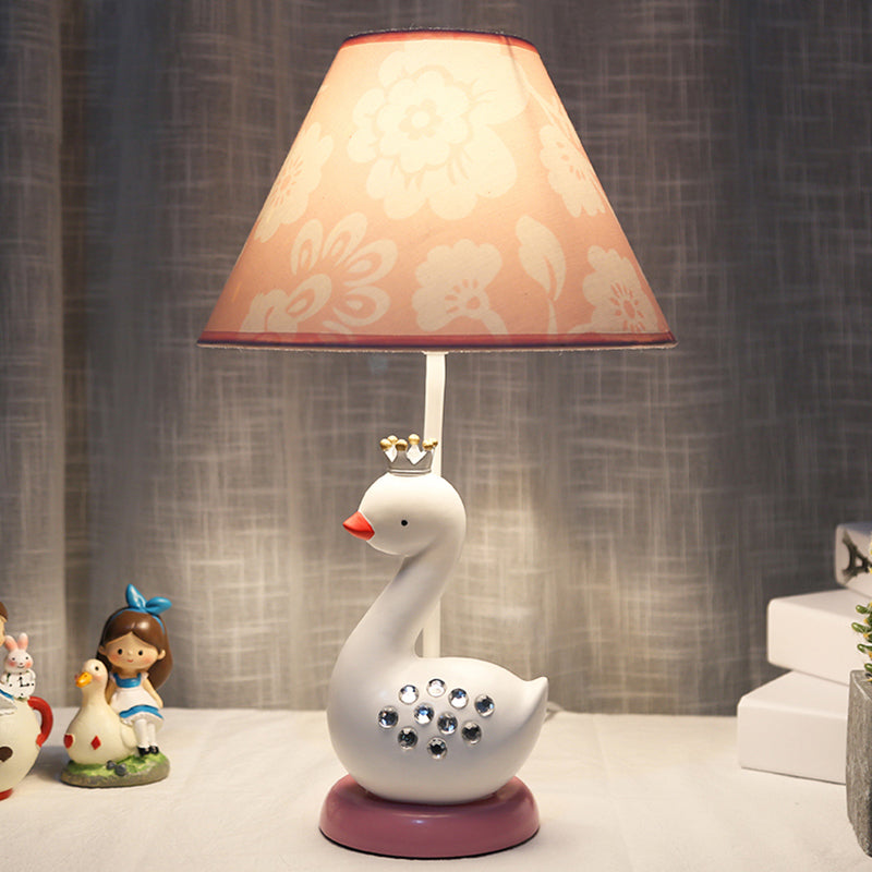 Lampada da lettura in resina White Goose Night Light Cartoon 1 lampadina con paralume in tessuto a botte per camera da letto