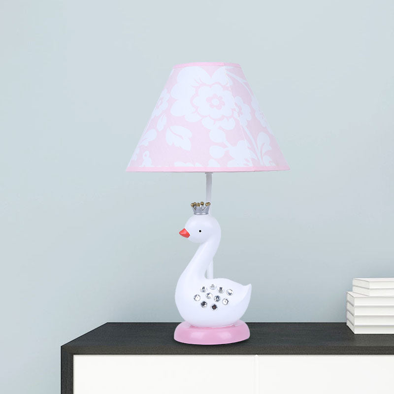 Lampada da lettura in resina White Goose Night Light Cartoon 1 lampadina con paralume in tessuto a botte per camera da letto