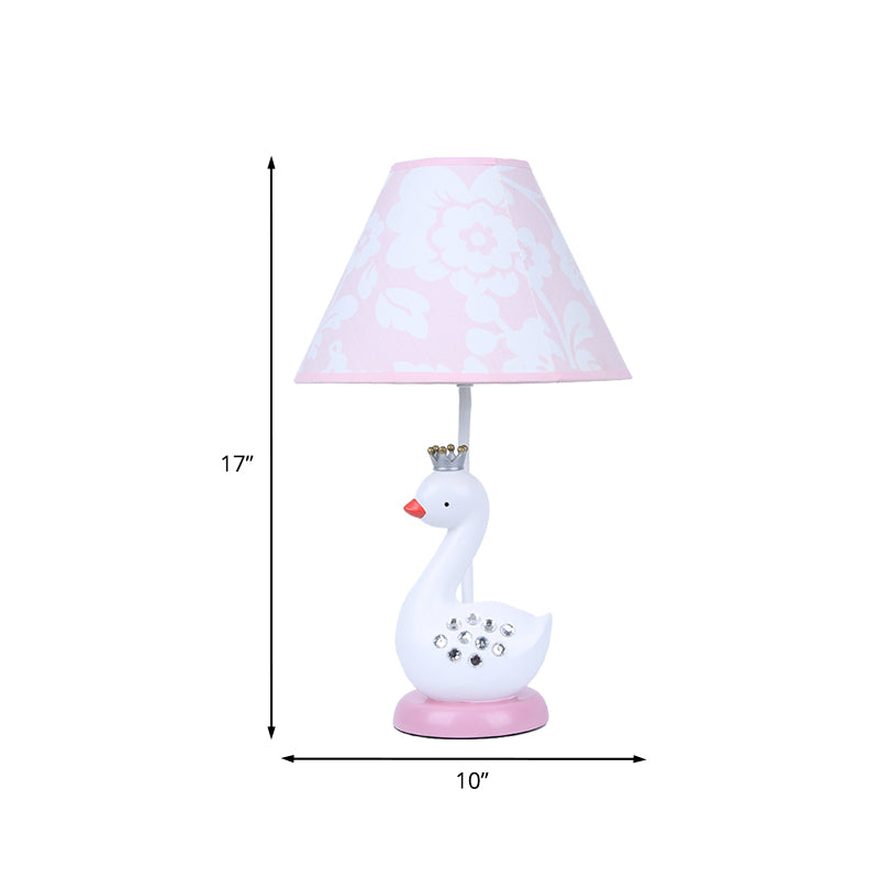 Lampada da lettura in resina White Goose Night Light Cartoon 1 lampadina con paralume in tessuto a botte per camera da letto