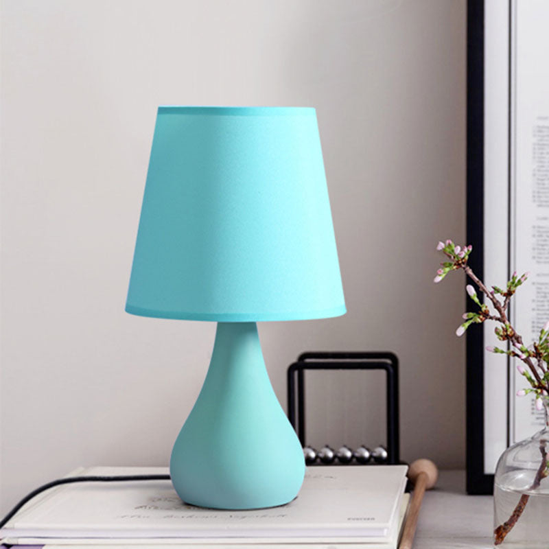 Lampada da tavolo con urna in ceramica stile nordico a 1 testa lampada da lettura notturna blu/rosa con paralume in tessuto