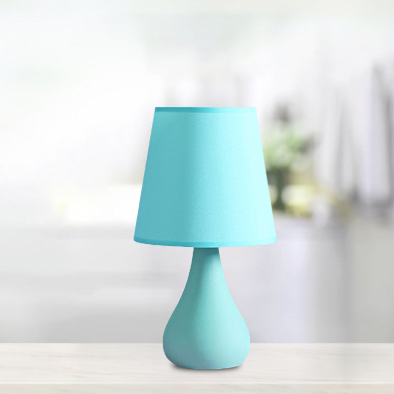 Lampada da tavolo con urna in ceramica stile nordico a 1 testa lampada da lettura notturna blu/rosa con paralume in tessuto